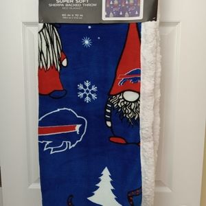 NFL Buffalo Bills Super Soft Sherpa backed throw bed blanket 60" X 70" Gnomes.